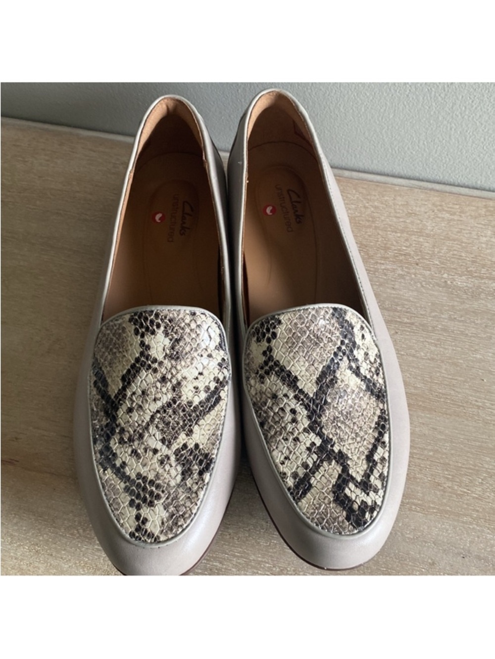 Clarks Women's Beige Loafers with Snakeskin Detail